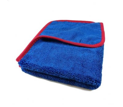 Ręcznik z mikrofibry Fluffy BLUE POWER czerwone obszycie professional 60x90 550g - Ręcznik do osuszania karoserii