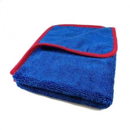 Ręcznik z mikrofibry Fluffy BLUE POWER czerwone obszycie professional 60x90 550g - Ręcznik do osuszania karoserii